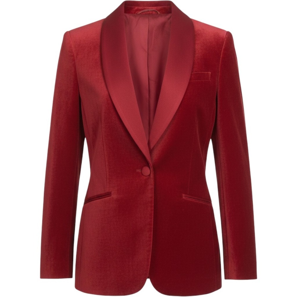 Cabi Red Velvet Blazer Shawl Collar Single Button Jacket Style 4623 Women Medium